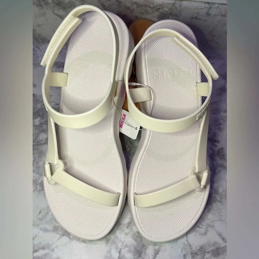 NWT PINK Victoria's Secret Light Cream Platform Sandals